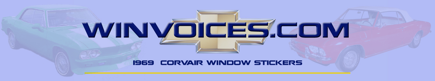 1969 Corvair Window Sticker Options